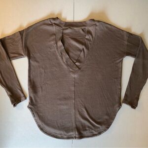 Athleta Presence Brown Ribbed Open Back Long Sleeve Shirt Size SP